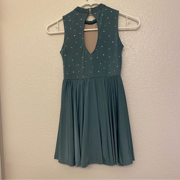 WEISSMAN Dance Costume Sage green Keyhole Back Skater Dress rhinestone D11782 IC - Picture 3 of 13